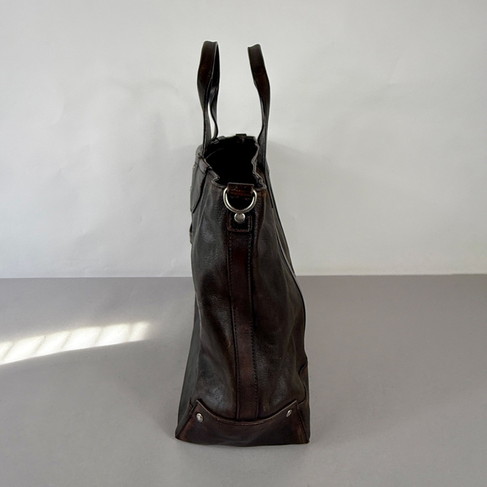 Frye Distressed Dark Brown Leather Tote / Crossbody Bag - Picture 6 of 15